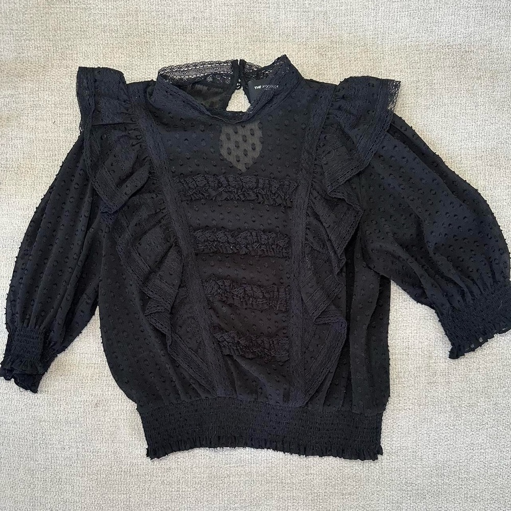 the kooples embroidered long sleeve top with frills size 2